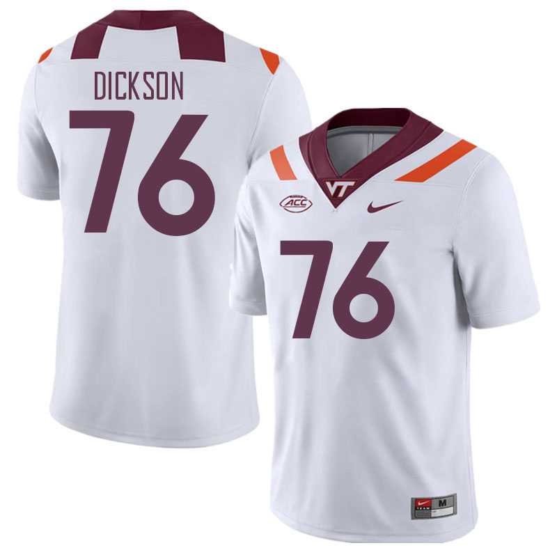 Men #76 Johnny Dickson Virginia Tech Hokies College Football Jerseys Stitched Sale-White - Click Image to Close